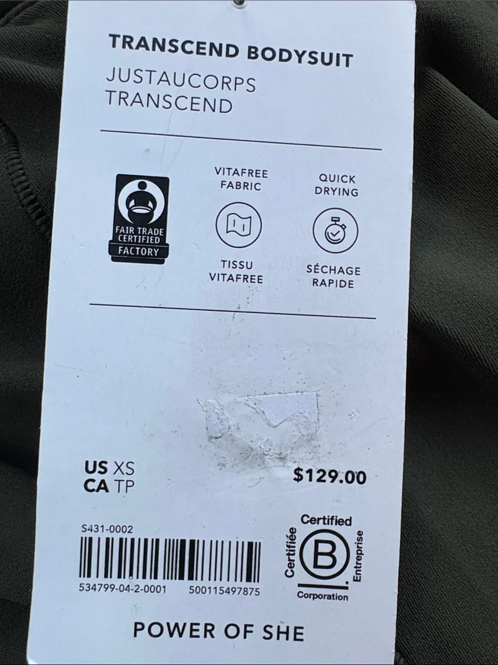 NWT Athleta Transcend Aspen Olive Bodysuit Size XS